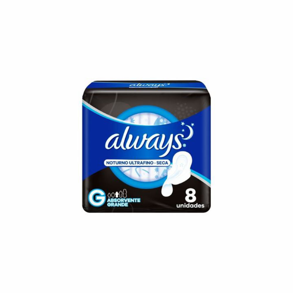 Absorvente Cobertura Seca Ultrafino Noturno Com Abas Always Simples 8 Unidades
