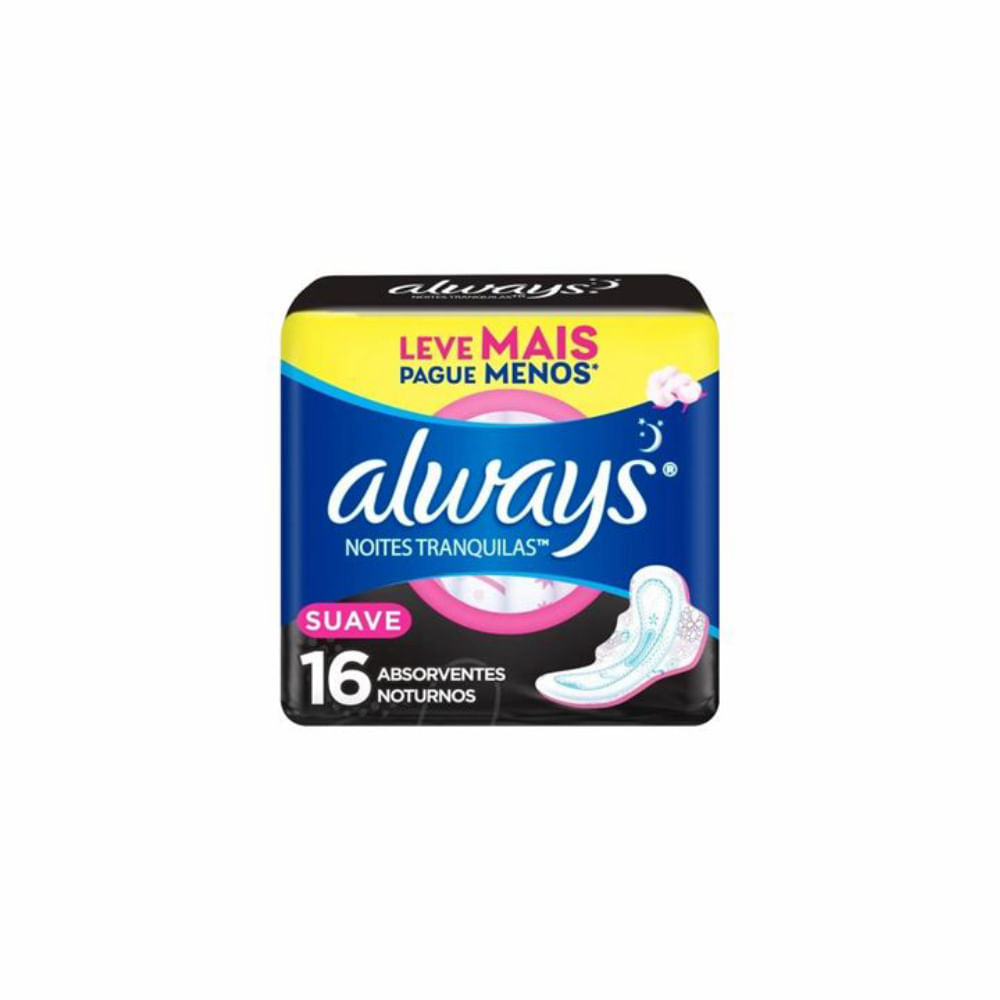 Absorvente Cobertura Suave Noturno Com Abas Always Simples 16 Unidades