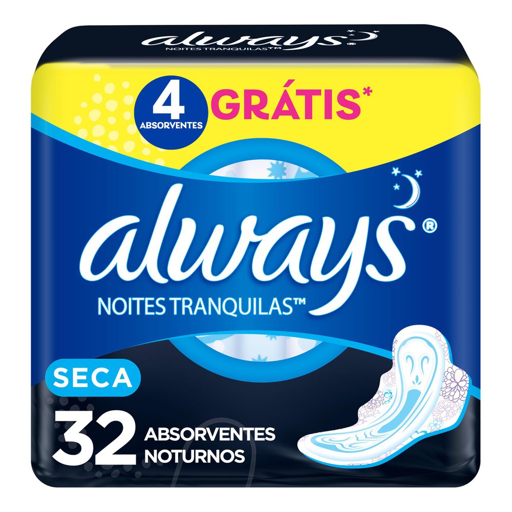 Absorvente Cobertura Seca Noturno Com Abas Always Simples 32 Unidades