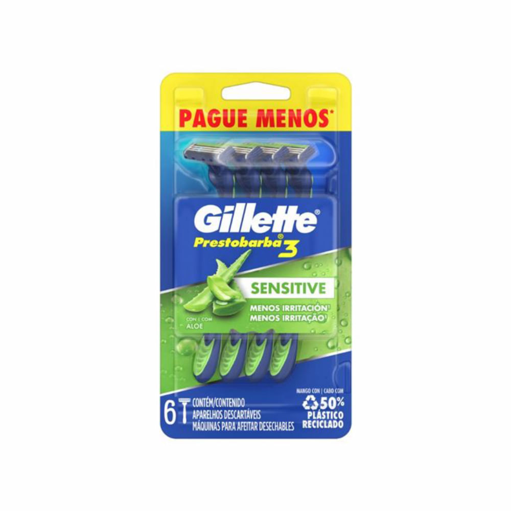 Aparelho De Barbear Gillette Prestobarba Sensitive 6 Unidades