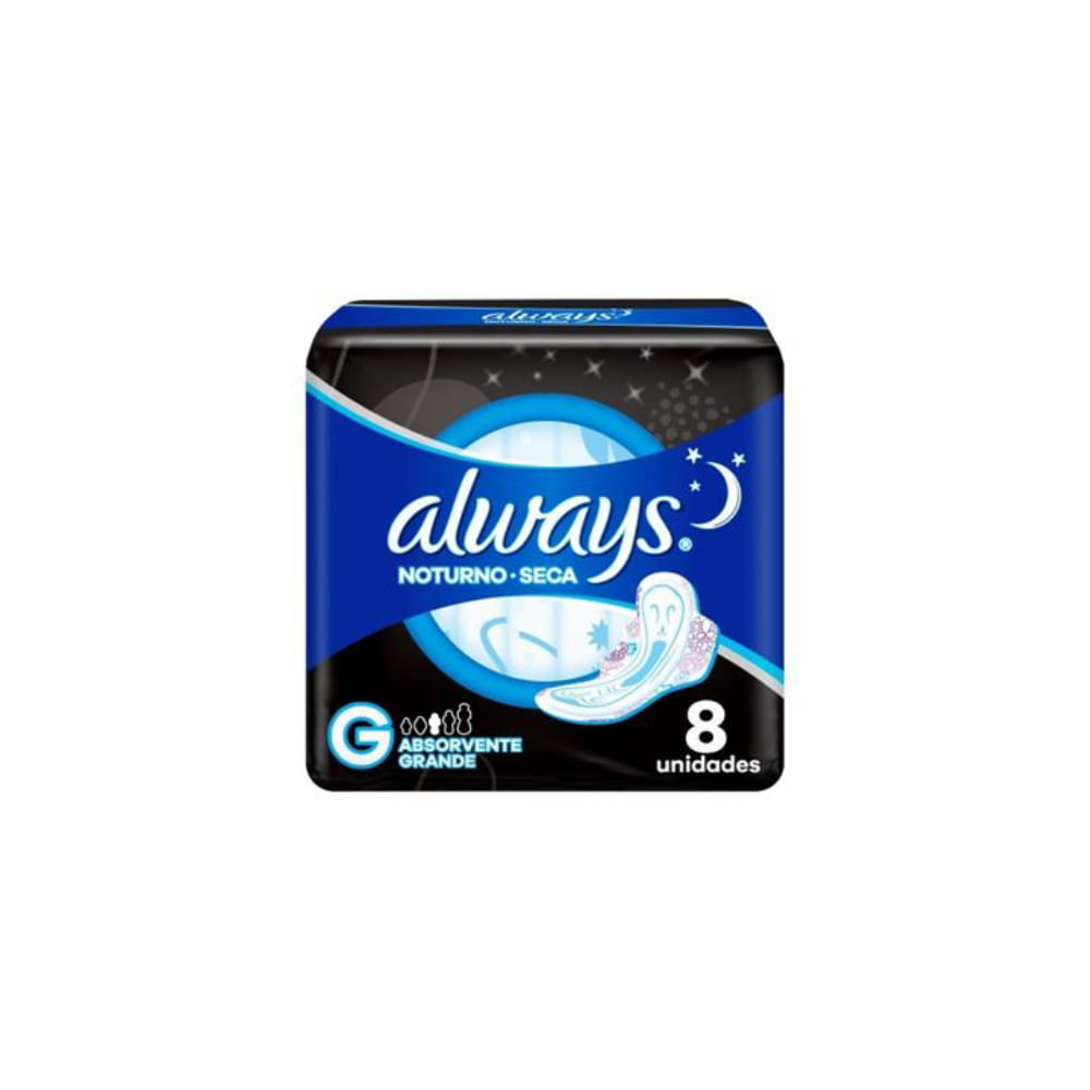 Absorvente Cobertura Seca Noturno Com Abas Always Simples 8 Unidades