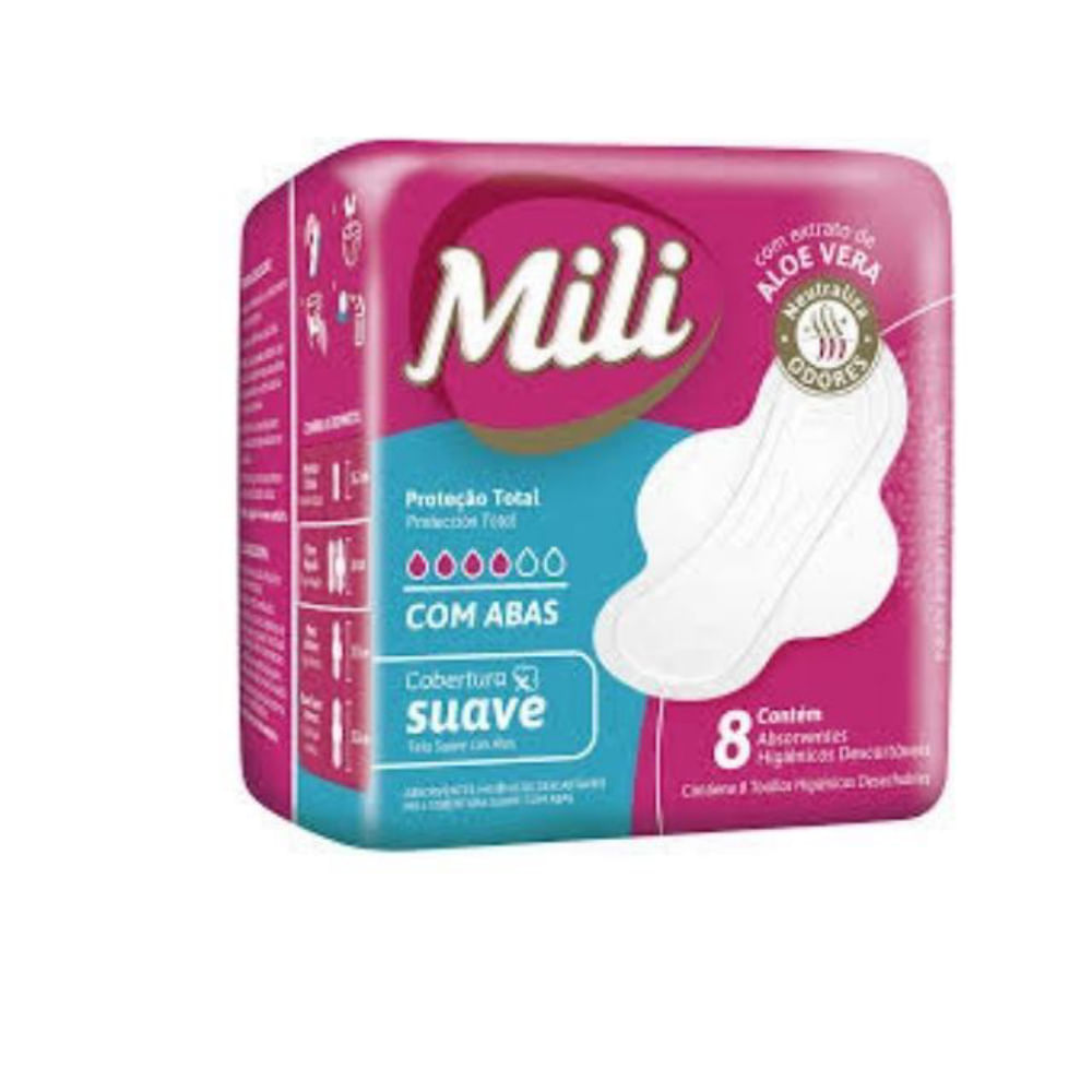 Absorvente Mili P Total Suave C/Abas 8 Unidades