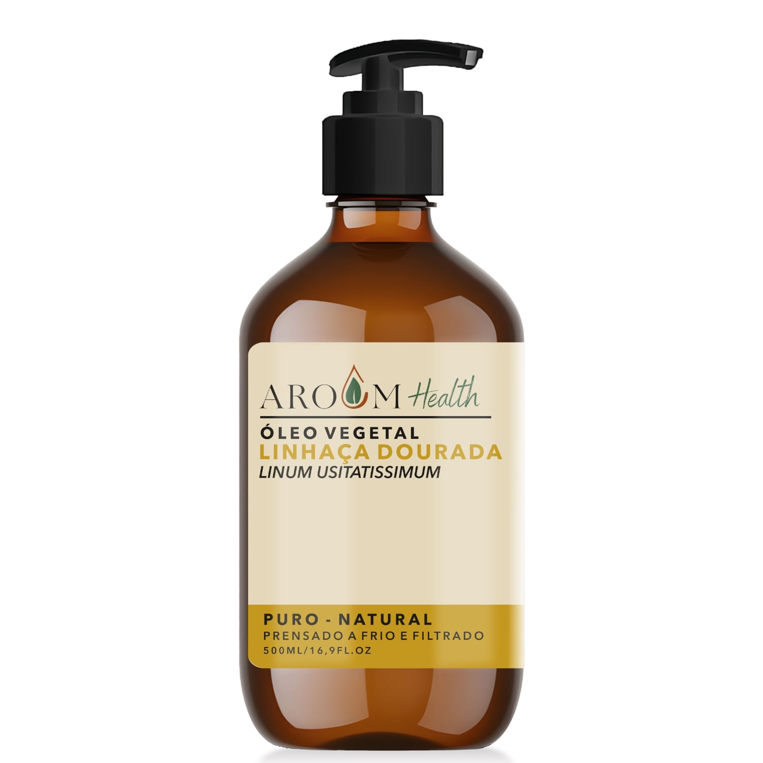 Óleo Vegetal de Linhaça Dourada 100% puro natural Cabelo e Pele 500 ml Aroom Health