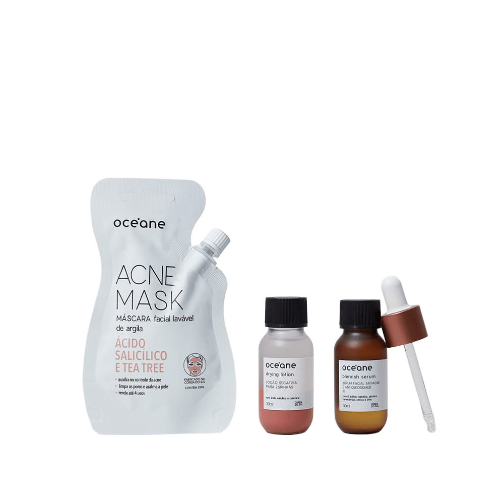 Kit Sérum Antiacne + Loção Secativa + Máscara Facial Antiacne