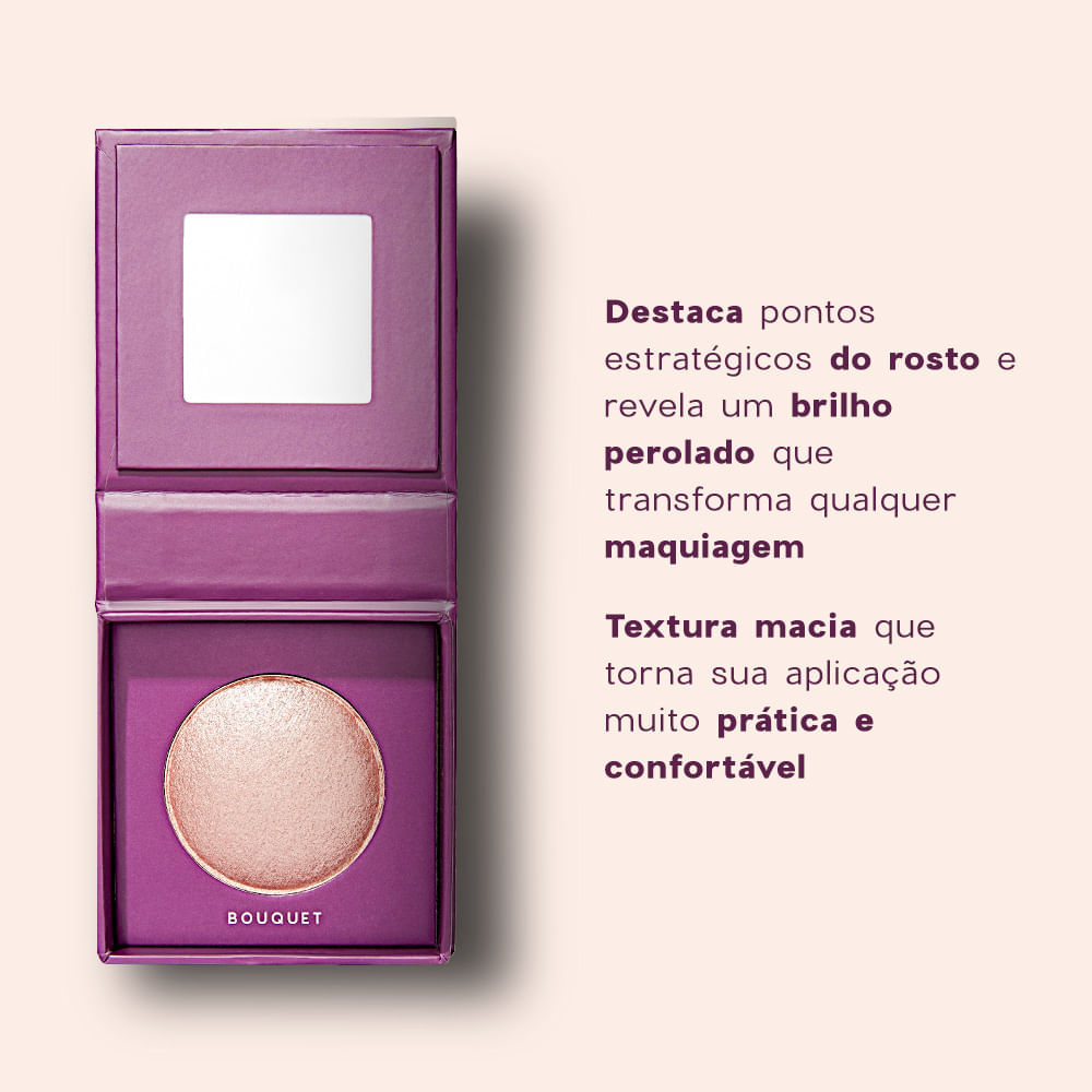 Kit Iluminador Rosa + Blush Líquido Laranja + Mini Batom Nude Océane