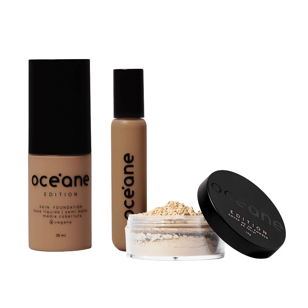 Kit Base Líquida 300m + Corretivo Líquido Médium + Pó Solto Océane Edition