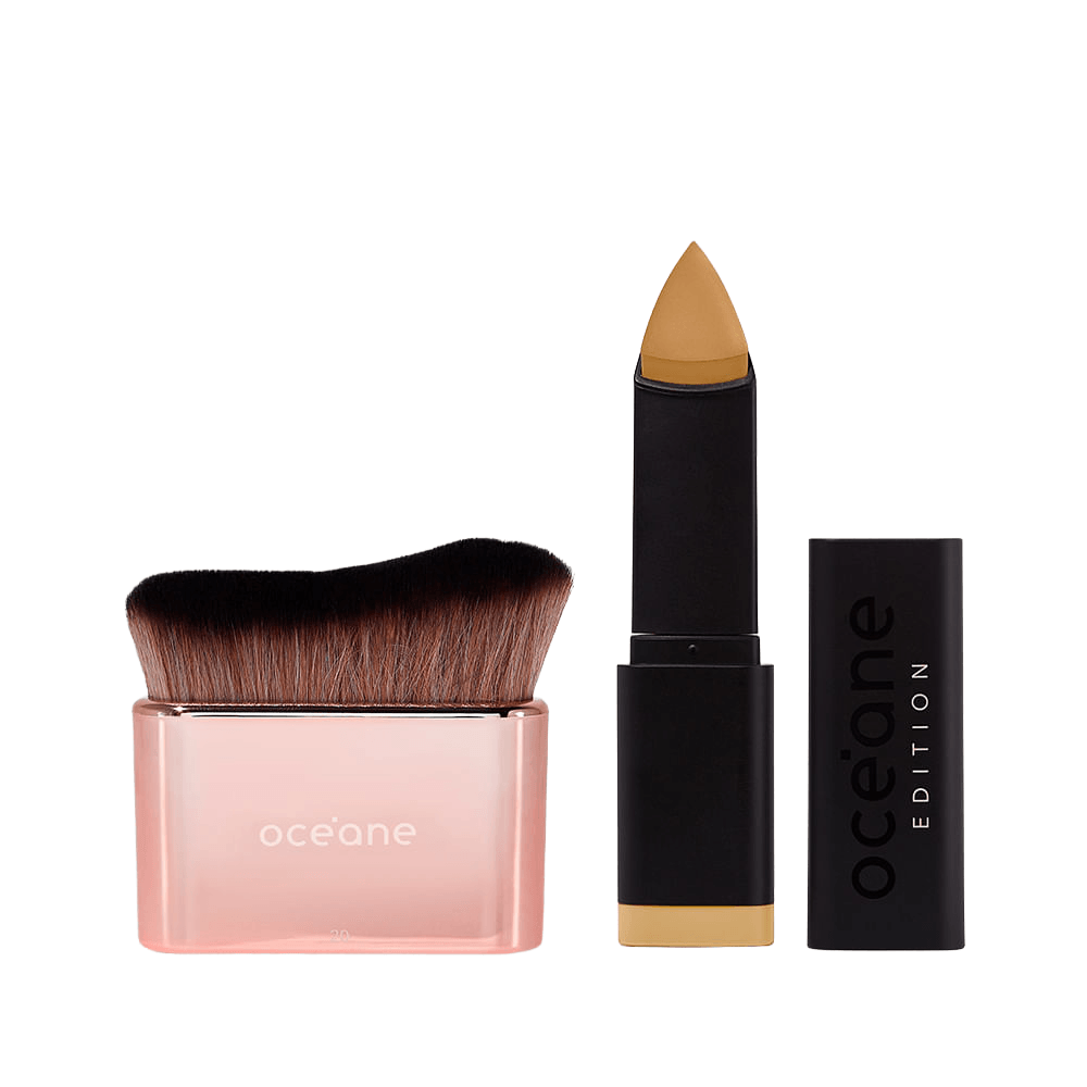 Kit Base em Bastão Beige + Pincel de Maquiagem Multifuncional