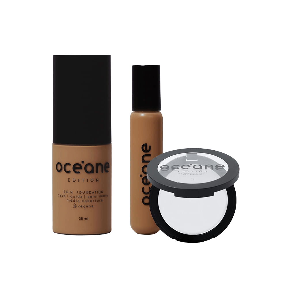 Kit Base Líquida 400m Corretivo Líquido Medium Tan +  Pó Compacto Translúcido
