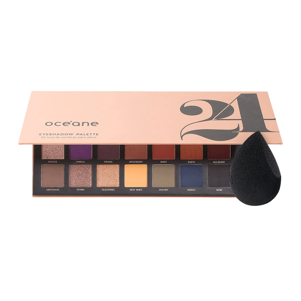 Kit Paleta De Sombras 24 Cores + Esponja De Maquiagem Flat Drop Edition