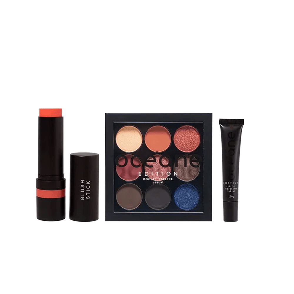 Kit Paleta de Sombras + Blush em Bastão + Lip Oil Cocoa Océane Edition