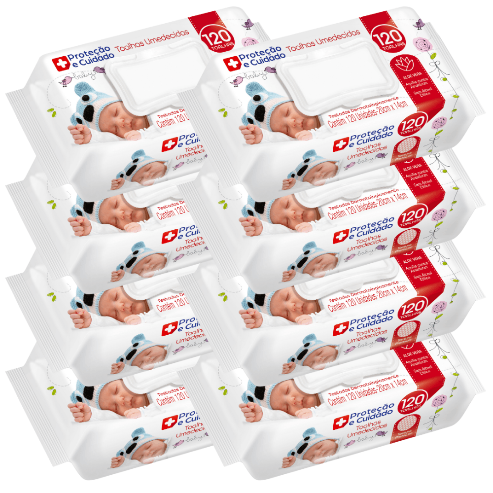 Kit 8 Toalhas Umedecida Proteção E Cuidado Com Aloe Vera