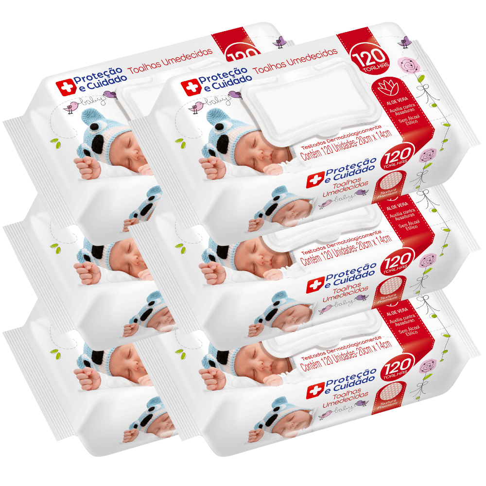 Kit 6 Toalhas Umedecida Proteção E Cuidado Com Aloe Vera