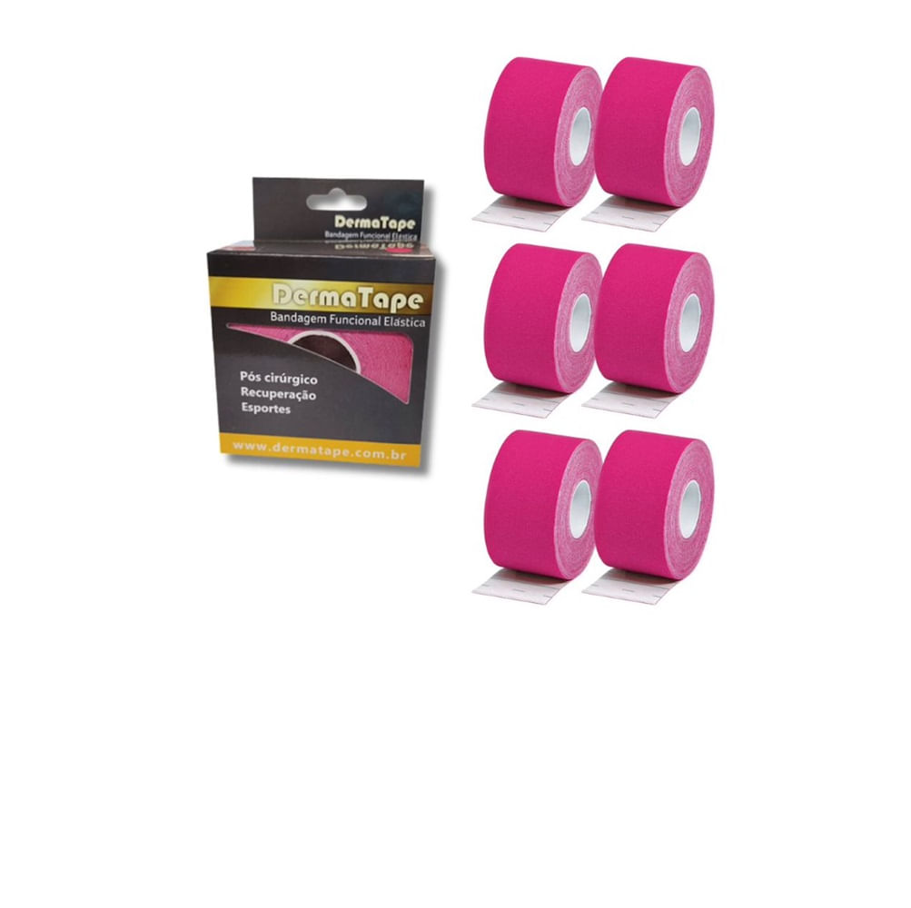 Kit 6 Bandagem Funcional Elástica Derma Tape Bioland Rosa Rosa