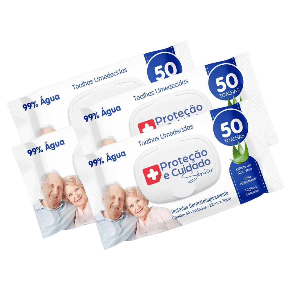 Kit 4 Toalhas Umedecida Proteção Sênior 99% água com Aloe Vera