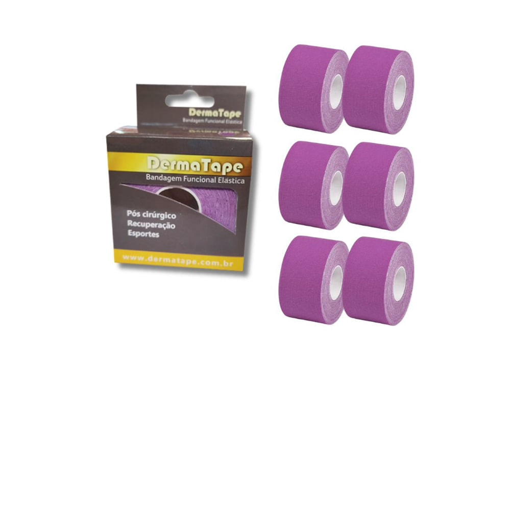 Kit 6 Bandagem Funcional Elástica Derma Tape Bioland Roxo Roxo