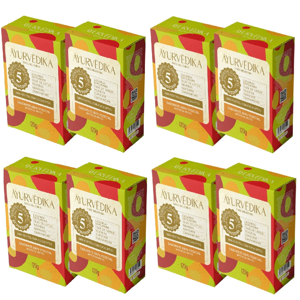 Kit 8 Sabonetes Barra 100% Vegetais Mystical Wood Ayurvédika