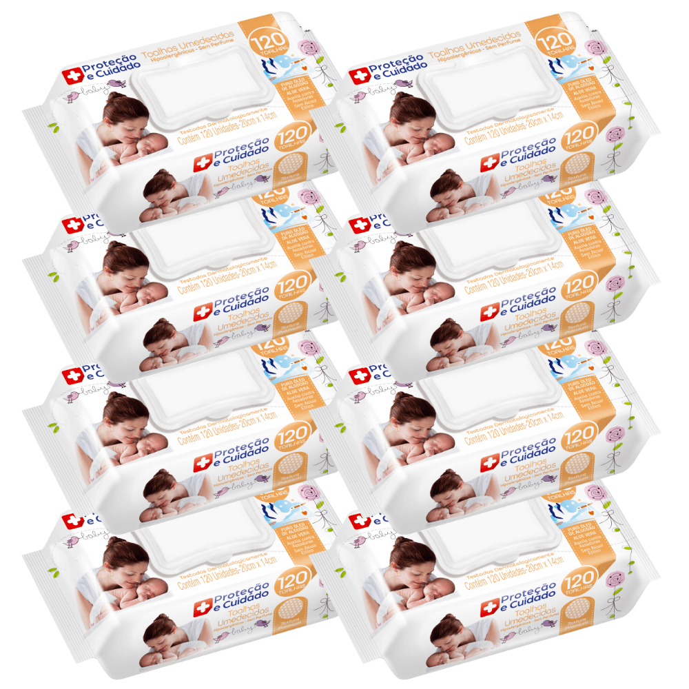 Kit 8 Toalhas Umedecida Proteção E Cuidado Hipoalergênico