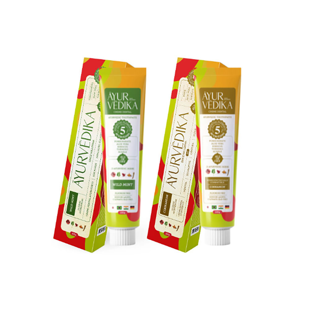 Kit Creme Dental Ayurvédico Sem Flúor Cinnamon + Wild Mint