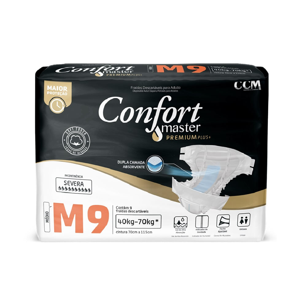 Fralda Geriátrica Confort  Premium Regular Tamanho M 9 Unidades
