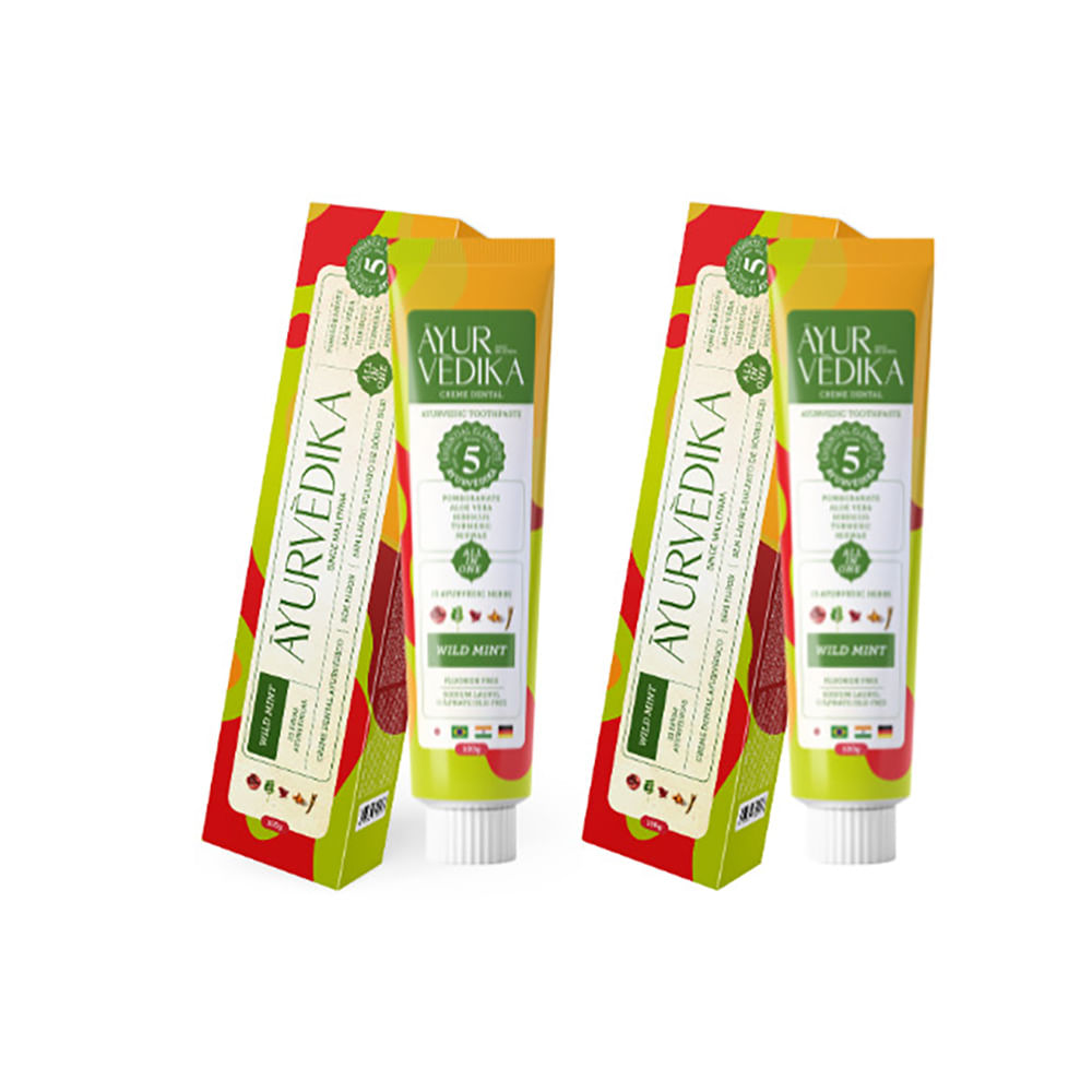 Kit 2 Cremes Dentais Veganos Ayurvédico Sem Flúor Wild Mint