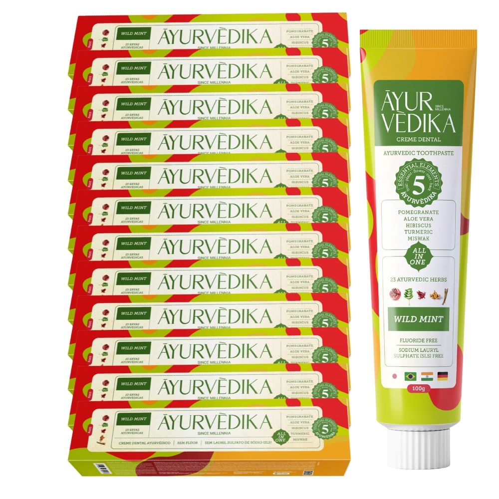 Kit 12 Creme Dental Ayurvédico Sem Flúor Wild Mint Natural