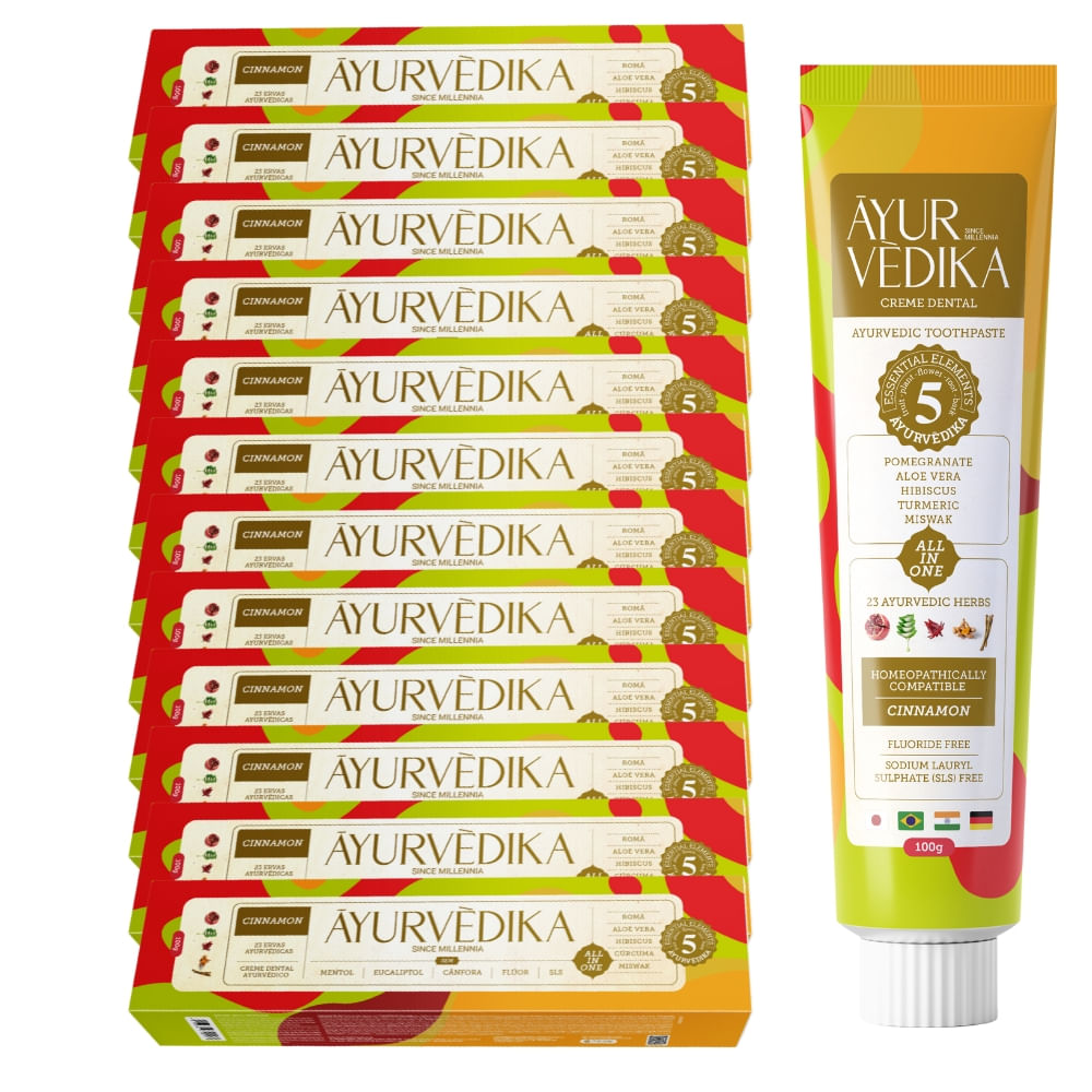 Kit 12 Creme Dental Ayurvédico Sem Flúor Cinnamon Natural