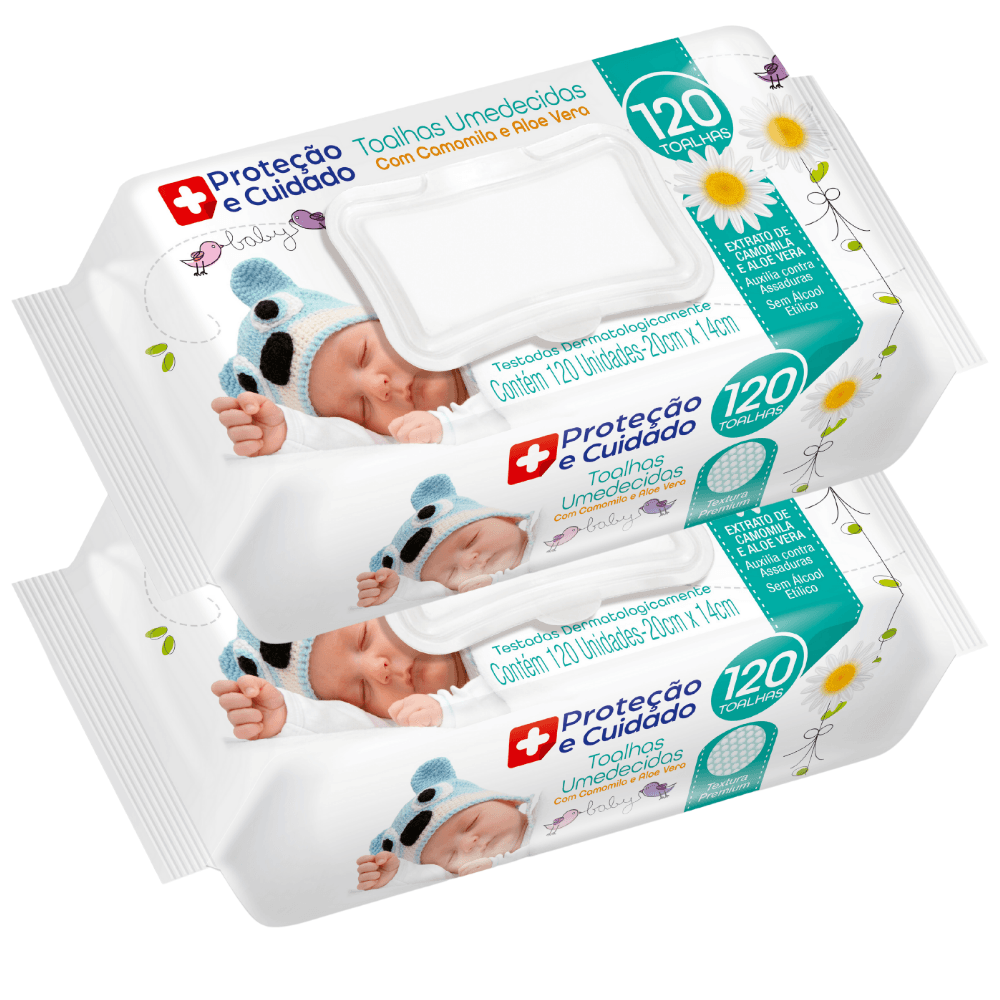 Kit 2 Toalhas Umedecidas Aloe Vera Camomila Proteção Cuidado