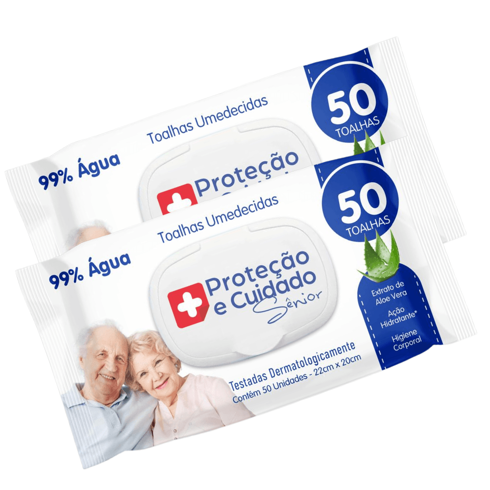 Kit 2 Toalhas Umedecida Proteção Sênior 99% água com Aloe Vera