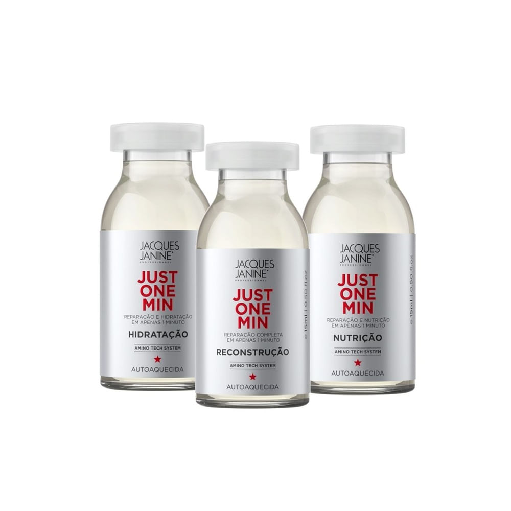 Kit Tratamento Just One Min 3 Ampolas Cuidado Completo Jacques Janine 15ml