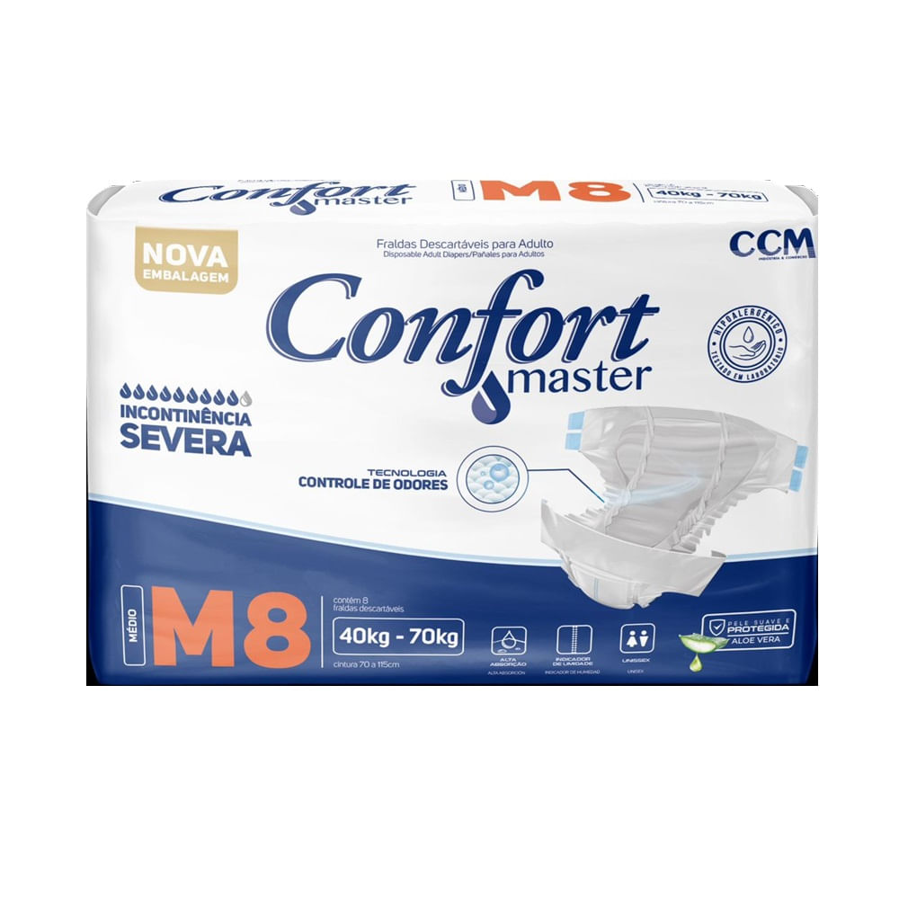 Fralda Geriátrica Confort Master Regular Tamanho M  8 Unidades