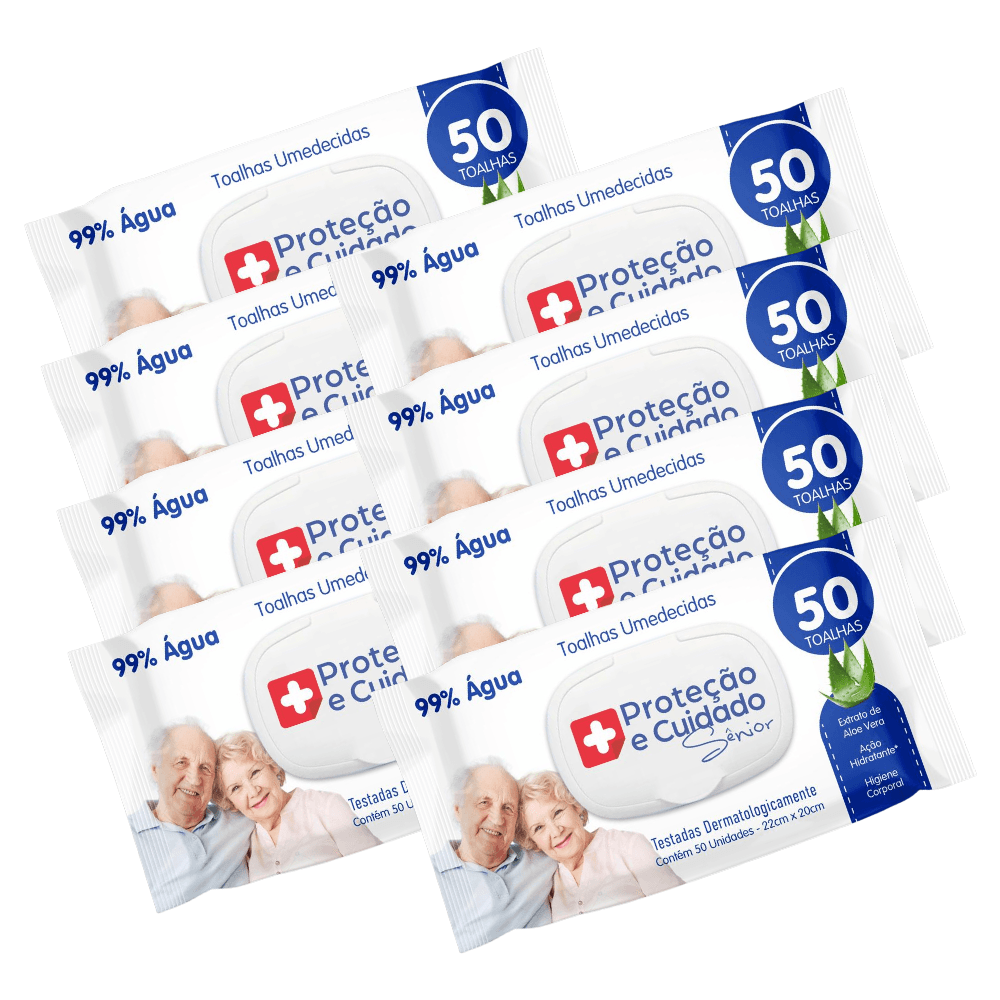 Kit 8 Toalhas Umedecida Proteção Sênior 99% Água Com Aloe Vera