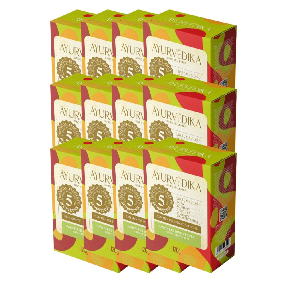 Kit 12 Sabonetes Barra 100% Vegetais Lemongrass Ayurvédika