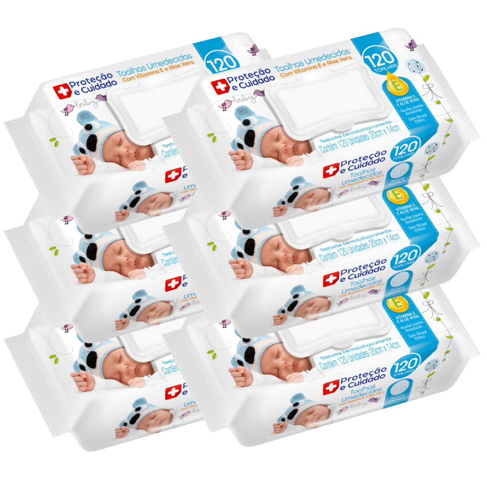 Kit 8 Toalhas Umedecida Proteção Cuidado Aloe Vera Vitamina E
