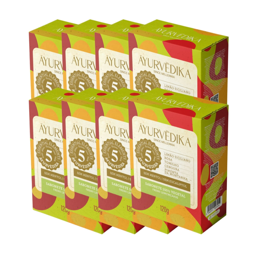 Kit 8 Sabonetes Barra 100% Vegetais Lemon Grass Ayurvédika