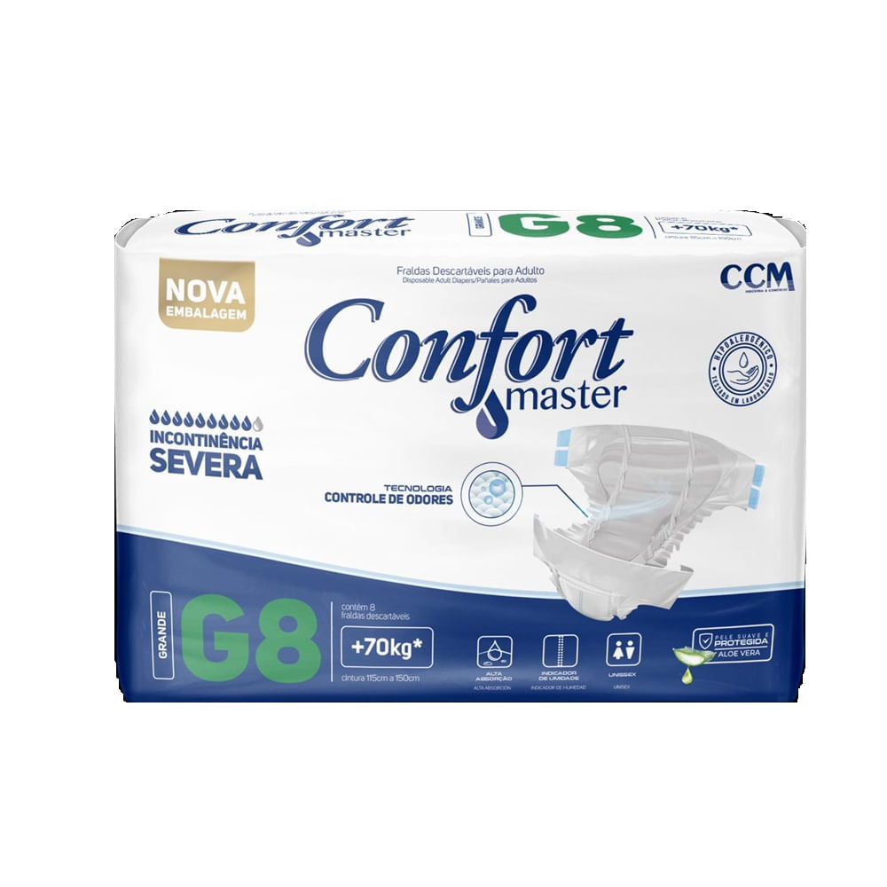 Fralda Geriátrica Confort Master Regular Tamanho G 8 Unidades