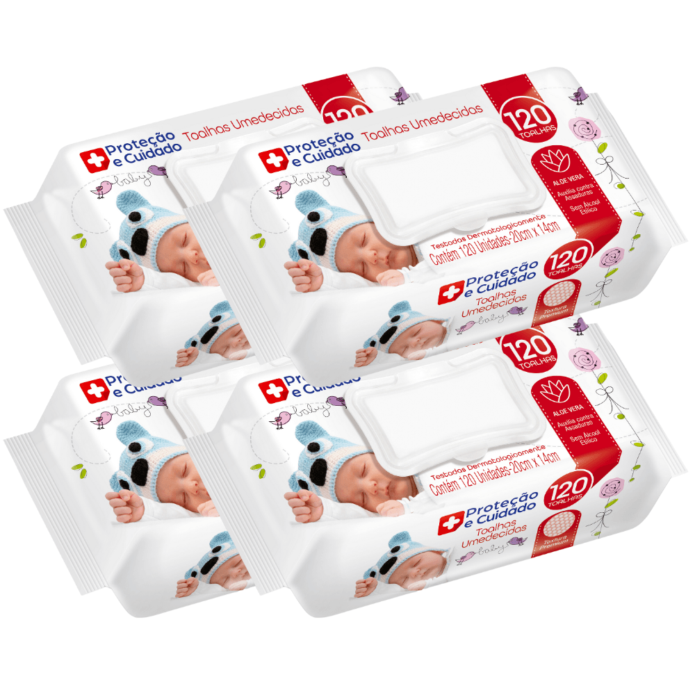 Kit 4 Toalhas Umedecida Proteção E Cuidado Com Aloe Vera