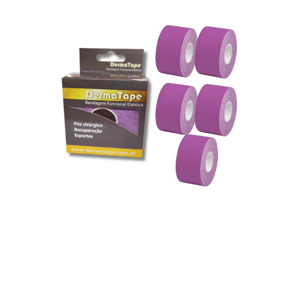 Kit 5 Bandagem Funcional Elástica Derma Tape Bioland Roxo Roxo