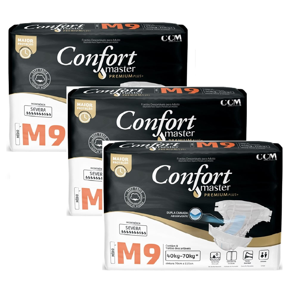 Fralda Geriátrica Confort  Premium Regular Tamanho M 9 Unidades