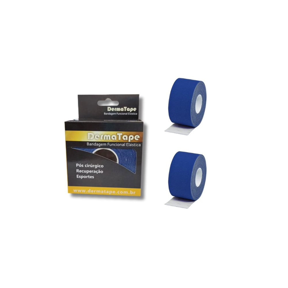 Kit 2 Bandagem Funcional Elástica Derma Tape Bioland Azul Azul