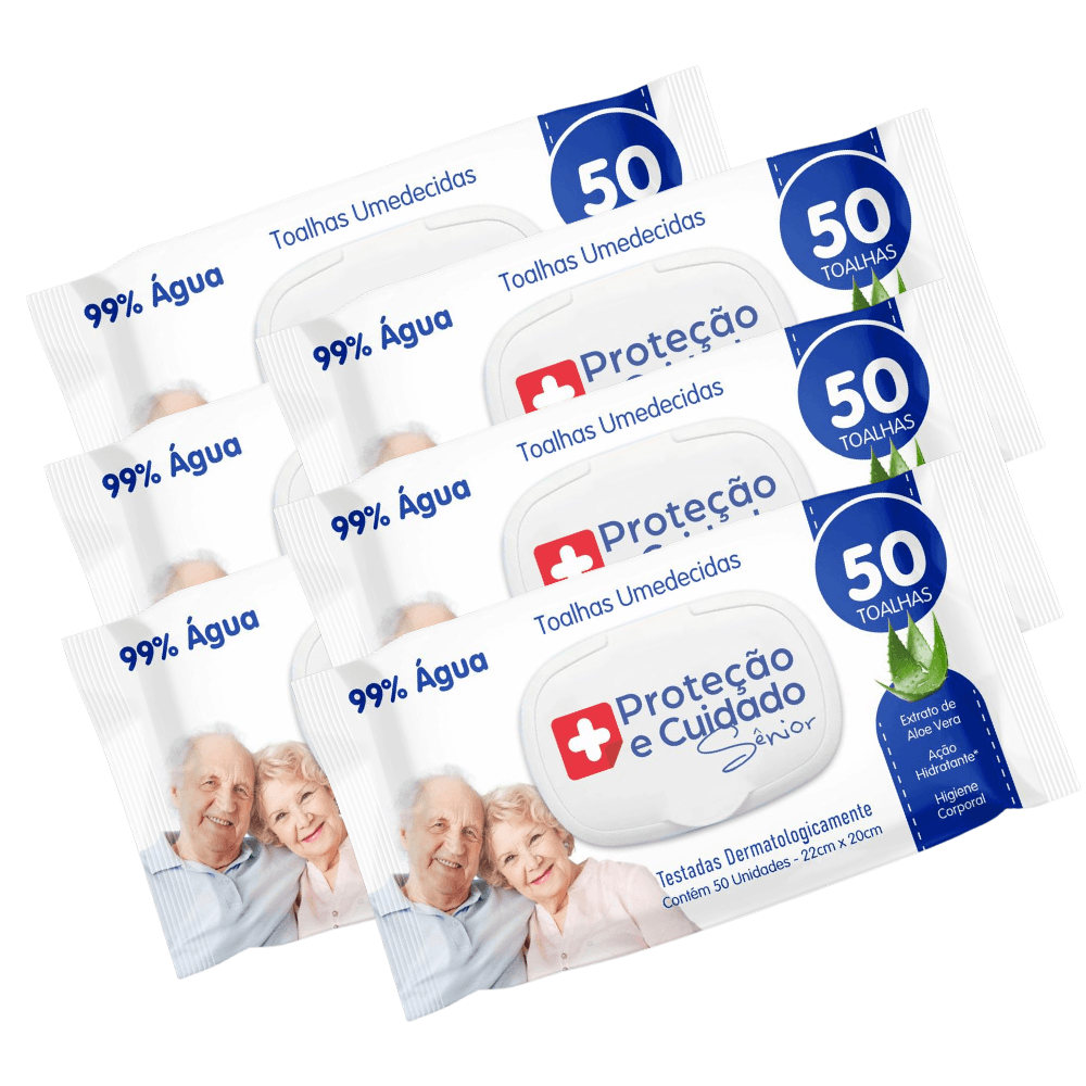 Kit 6 Toalhas Umedecida Proteção Sênior 99% Água Com Aloe Vera