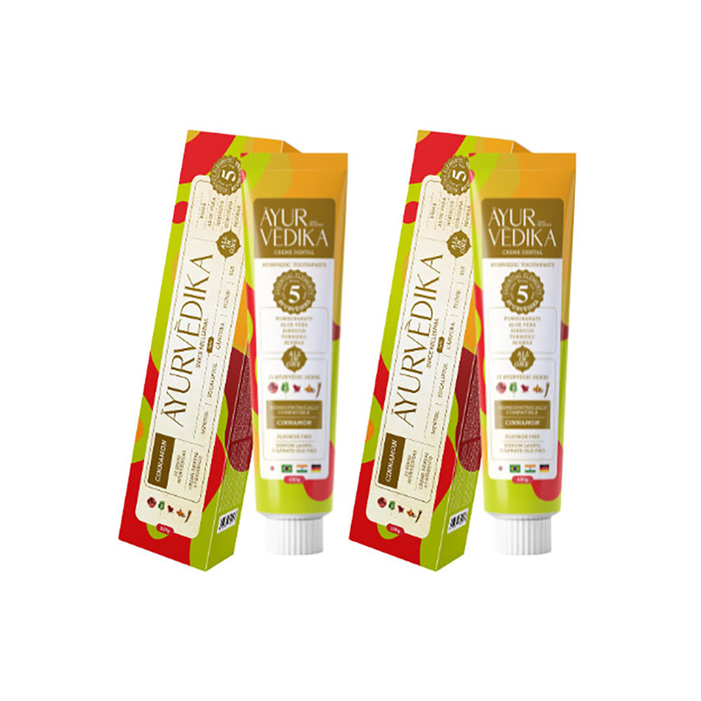 Kit 2 Cremes Dentais Veganos Ayurvédico Sem Flúor Cinnamon