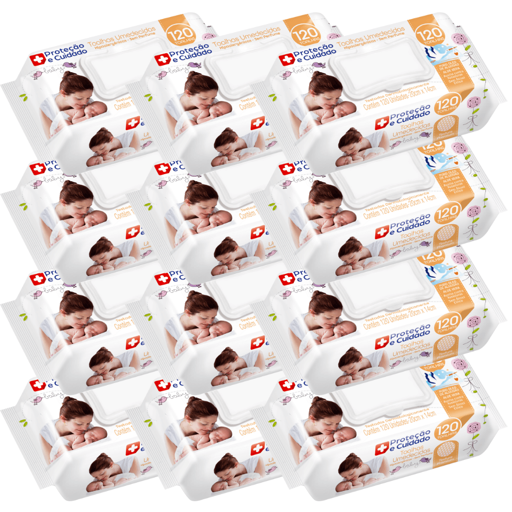 Kit 12 Toalhas Umedecida Proteção E Cuidado Hipoalergênico