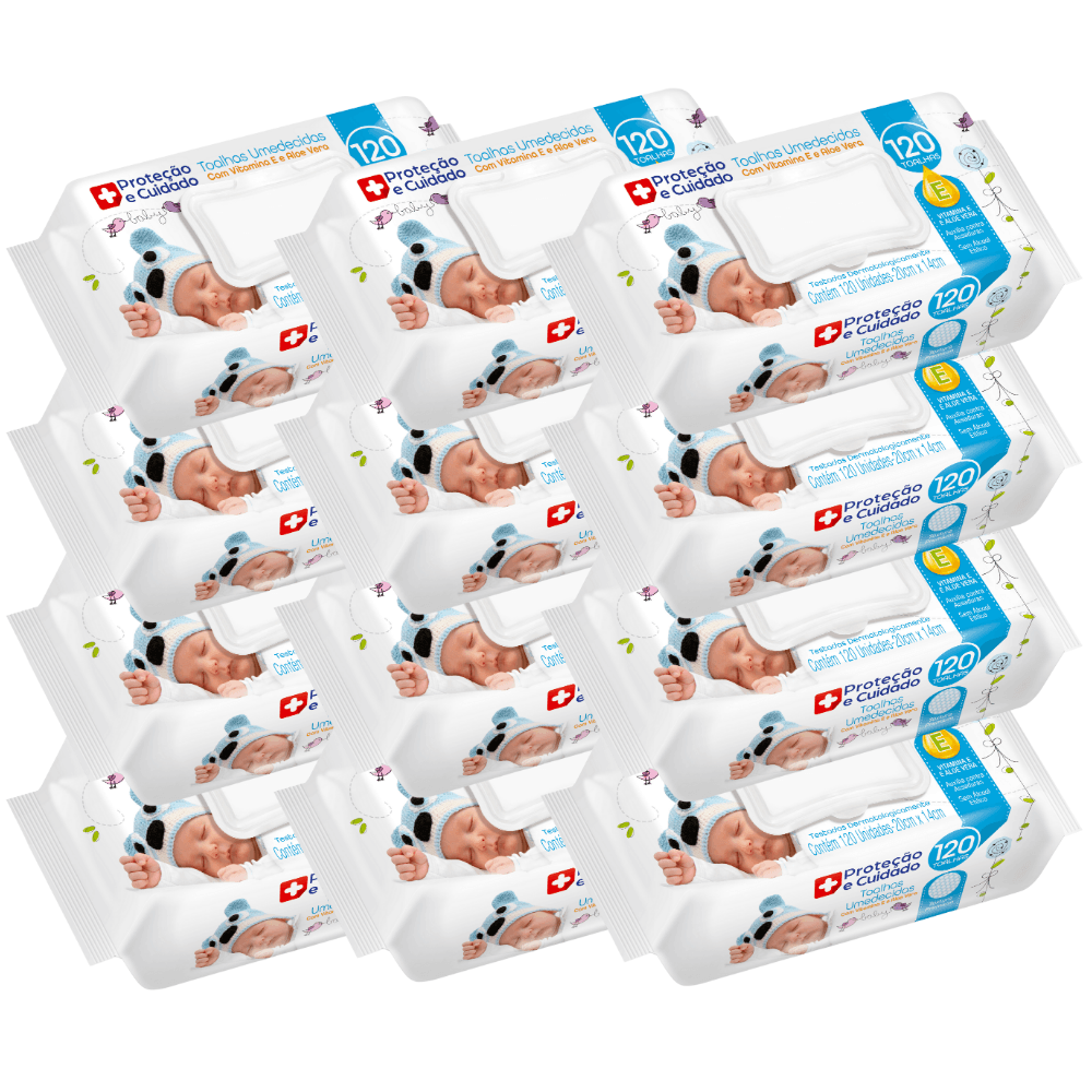 Kit 12 Toalha Umedecida Proteção Cuidado Aloe Vera Vitaminae