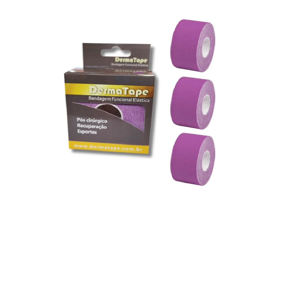 Kit 3 Bandagem Funcional Elástica Derma Tape Bioland Roxo Roxo
