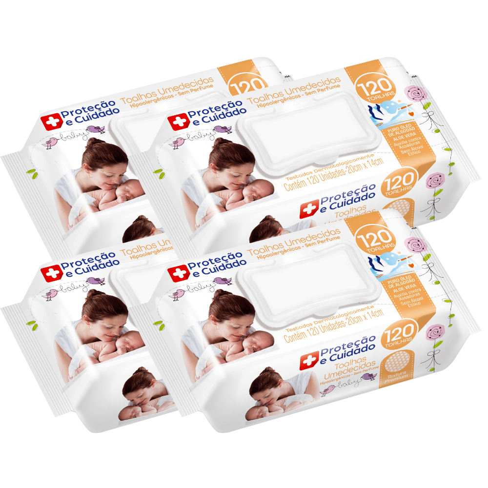 Kit 4 Toalhas Umedecida Proteção E Cuidado Hipoalergênico
