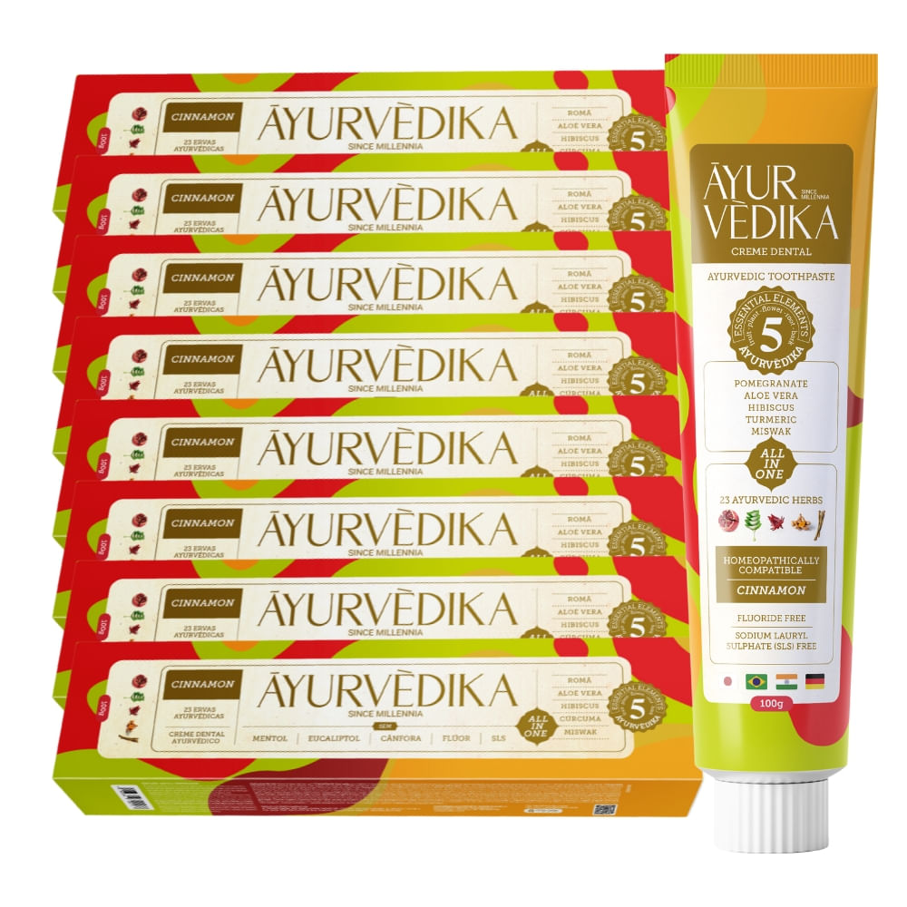 Kit 8 Creme Dental Ayurvédico Sem Flúor Cinnamon Natural