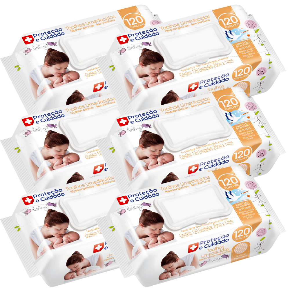 Kit 6 Toalhas Umedecida Proteção E Cuidado Hipoalergênico