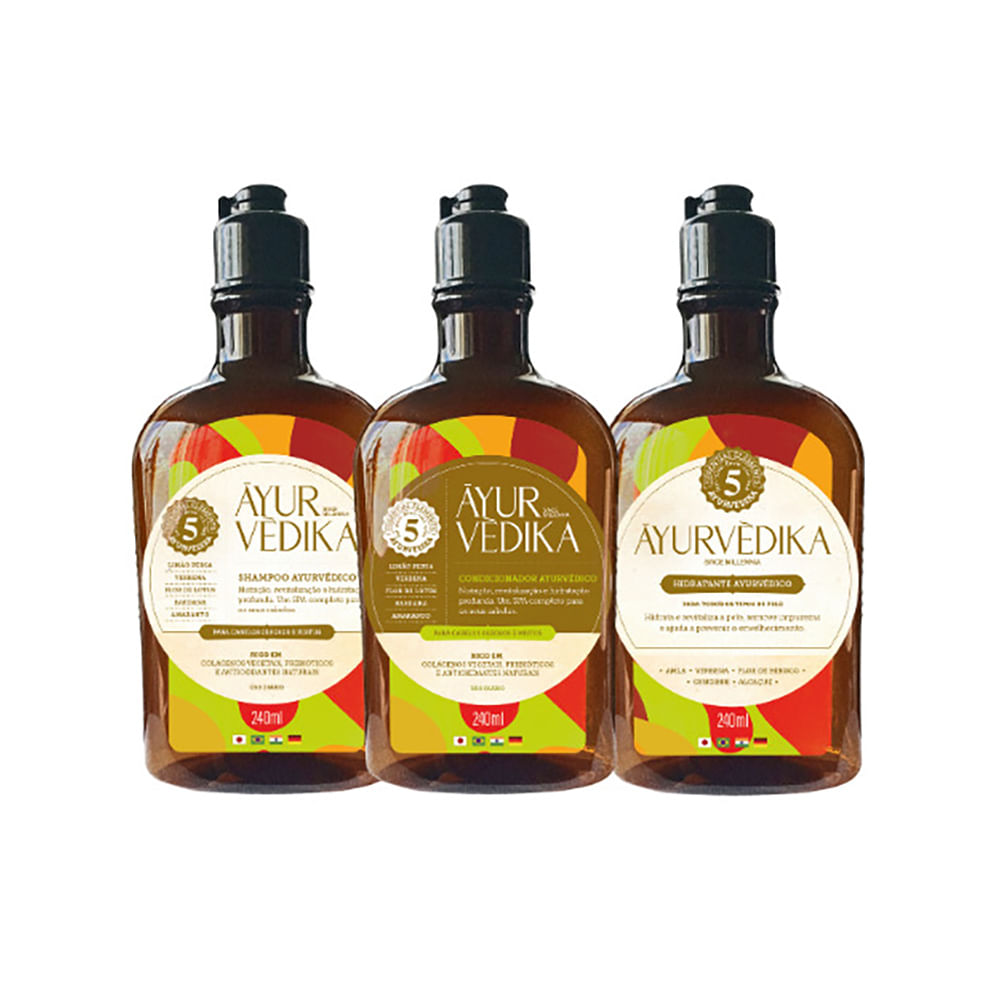 Kit Ayurvédico Com Shampoo + Condicionador + Hidratante