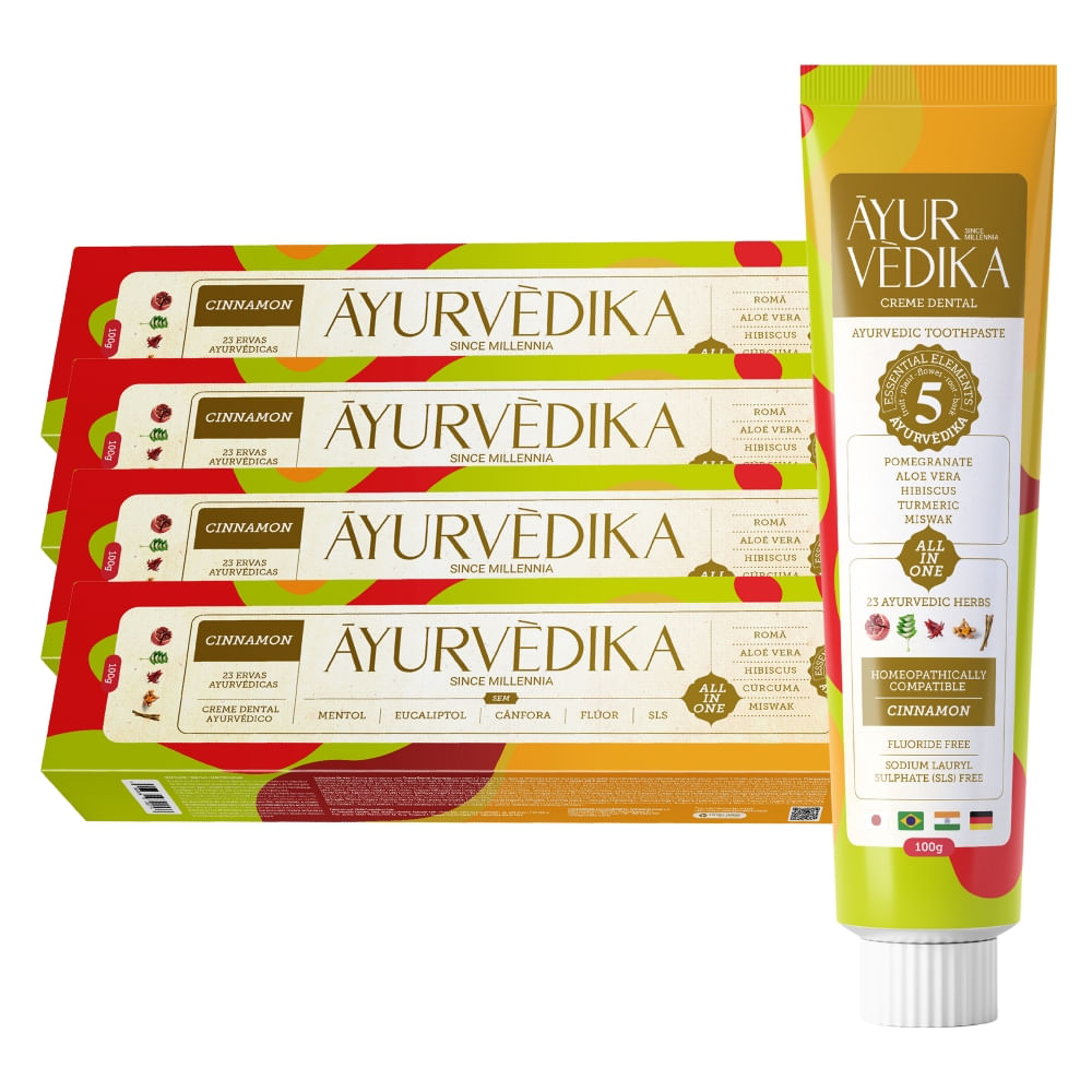 Kit 4 Creme Dental Ayurvédico Sem Flúor Cinnamon Natural