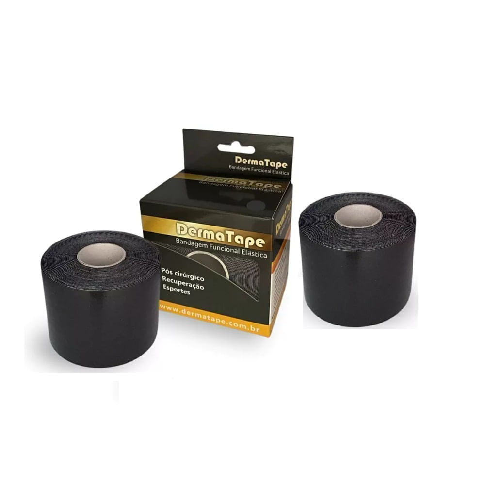 Kit 2 Bandagem Funcional Elástica Derma Tape Bioland Preta PRETA